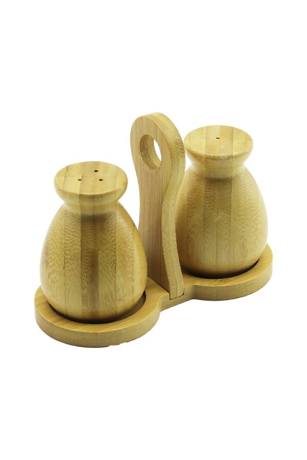 2 PCS - ŞİŞE MODELİ AHŞAP BAMBU TUZLUK - BAHARATLIK TUTACAKLI AHŞAP STAND (K0)