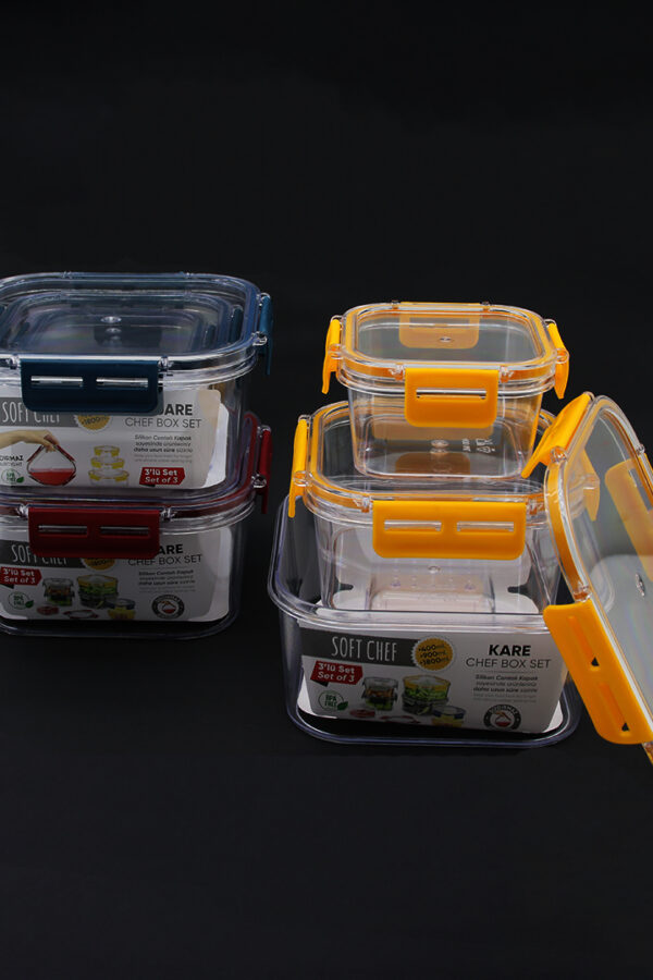 3 PARÇA  KARE MİKA SAKLAMA KABI SETİ SİLİKON CONTALI KAPAK 400-900-1800ML (K0)