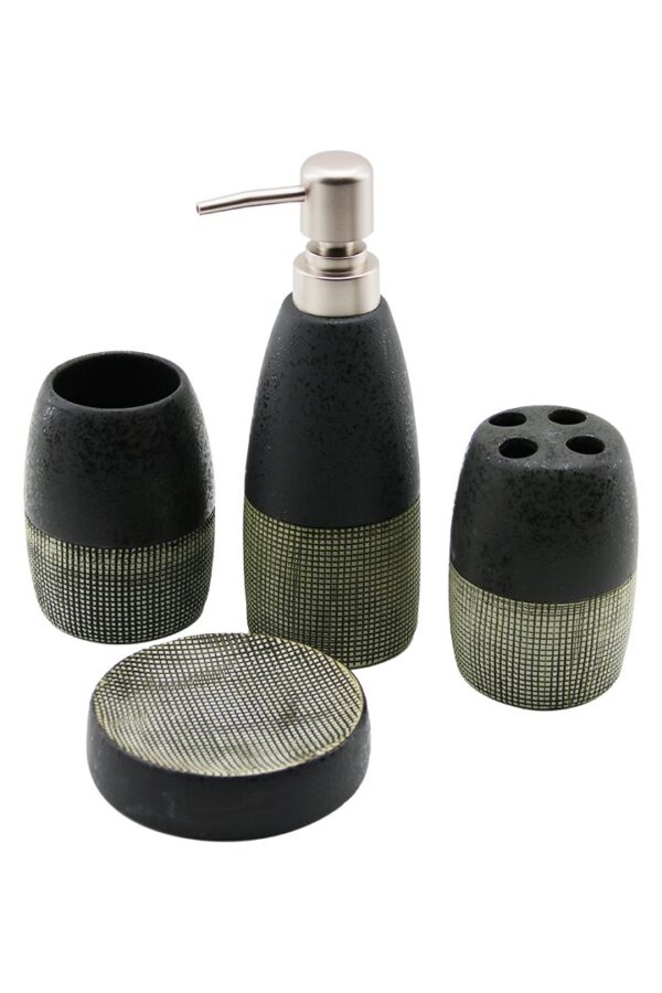 4 PCS ANTRASİT GRİ - KREMSERAMİK BANYO TEMİZLİK SETİ SIVI - KATI SABUNLUK - DİŞ FIRÇALIK - MACUNLUK (K0)
