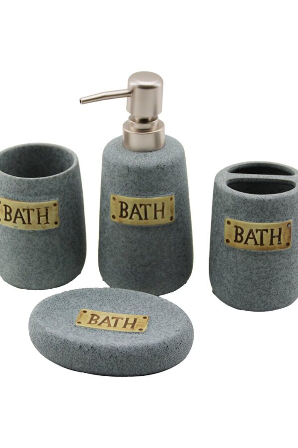 4 PCS GRİ SERAMİK BANYO TEMİZLİK SETİ SIVI - KATI SABUNLUK - DİŞ FIRÇALIK - MACUNLUK (K0)