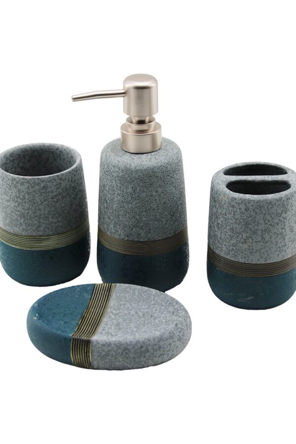 4 PCS OKYANUS MAVİ - GRİ - KAHVESERAMİK BANYO TEMİZLİK SETİ SIVI - KATI SABUNLUK- DİŞ FIRÇALIK- MACUNLUK (K0)