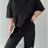 Unisex Düz T-Shirt Ve Eşofman Takımı - Siyah - Görsel 2