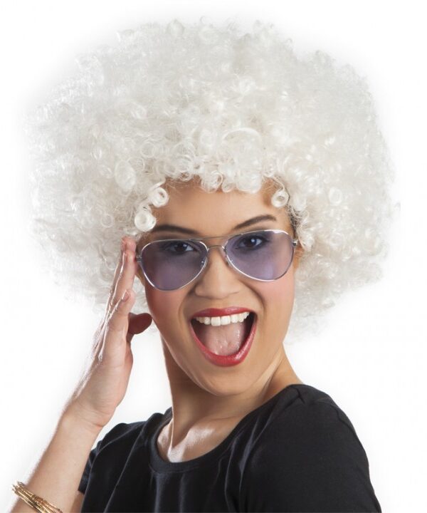 Beyaz Renk Kıvırcık Afro Bonus Peruk (K0)