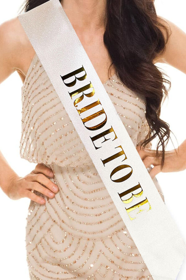 Beyaz Üzeri Altın Büyük Bride To Be Yazılı Simli Işıltılı Kuşak Kemer 10 cm Genişlik (K0)