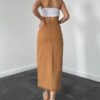 Camel Gabardin Boyamalı Püsküllü Etek - Görsel 2