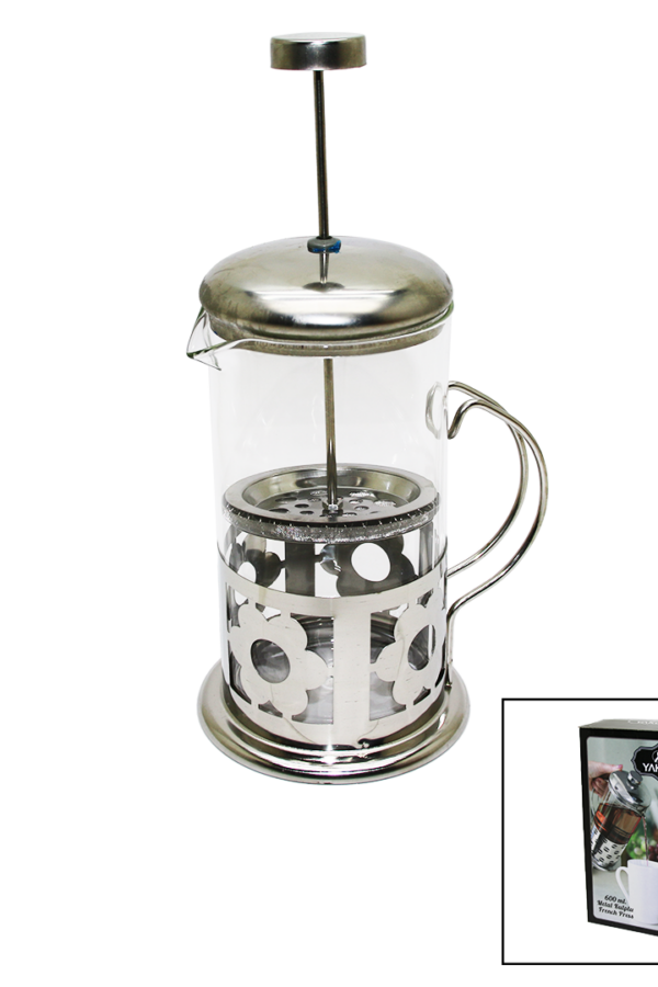 FRENCH PRESS 600ML CAM BİTKİ SÜZGEÇİ METAL KAFES - KAPAK (K0)