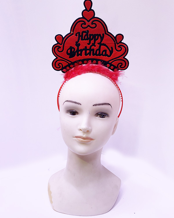 Happy Birthday Neon Kırmızı Renk Doğum Günü Tacı 24x15 cm (K0)