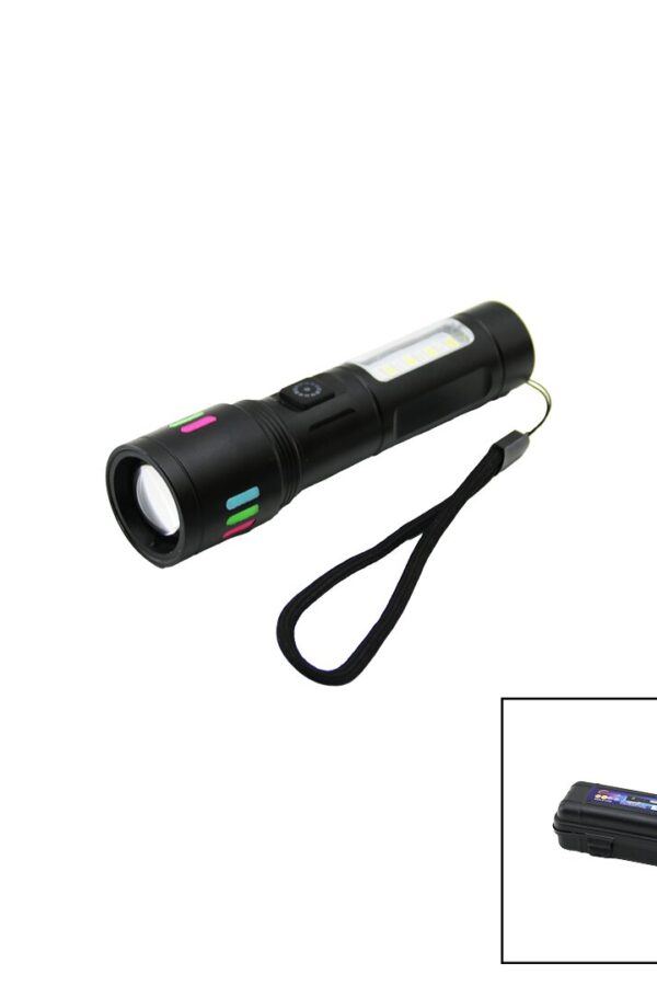 METAL GÖVDE 2IN1=ZOOM - RGB 9 LED EL FENERİ USB ŞARJLI MİNİ PLS.KUTULU (K0)