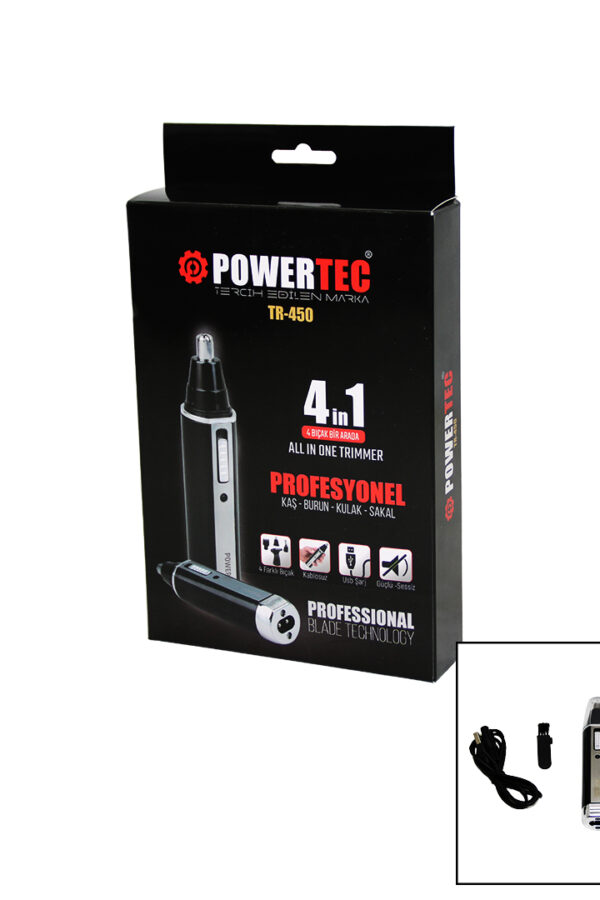 POWERTEC TR-450 4İN1 KAŞ - BURUN - KULAK - SAKAL ŞARJLI TRAŞ MAKİNESİ (K0)