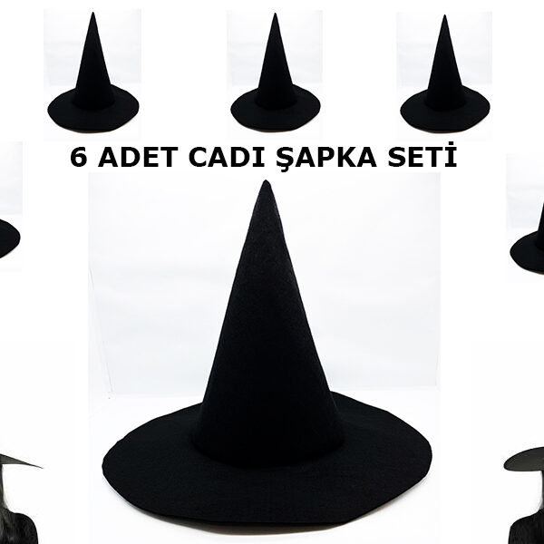 Siyah Cadı Şapkası Keçe Yetişkin Boy 6 Adet (K0)