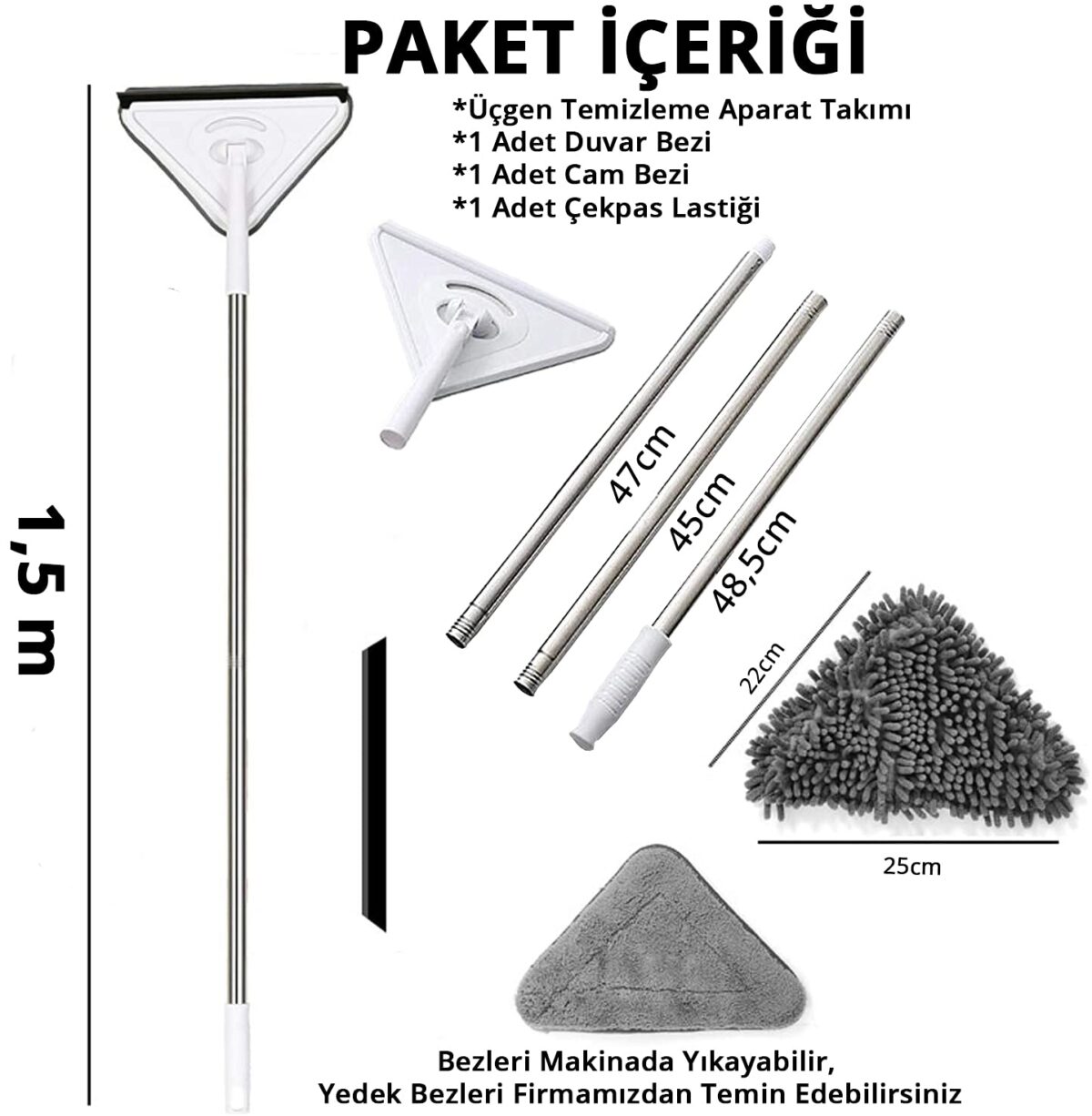 Üçgen Mop Cam Duvar Tavan Fayans Parke Temizleyici Mop (K0) - Görsel 5