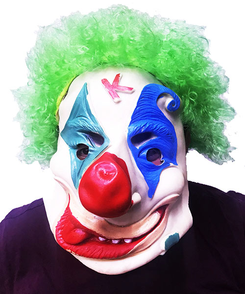 Yeşil Renk Afro Bonus Peruklu Palyaço Lateks Et Maske (K0)