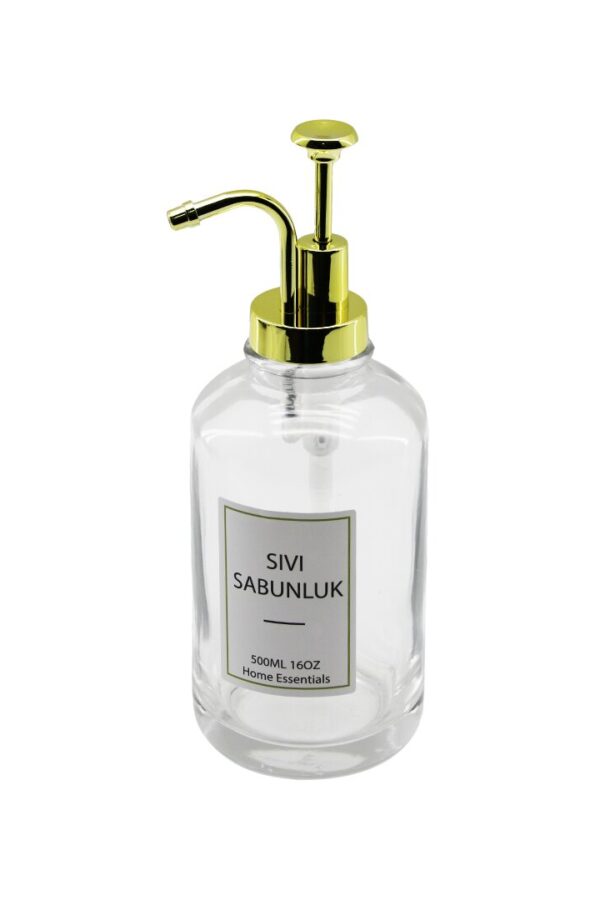 YUVARLAK CAM ŞİŞE - ŞEFFAFSIVI SABUNLUK 500ML POMPA - MUSLUK AYRIK MODEL BAŞLI (K0)