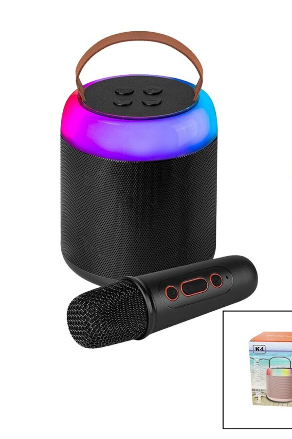 YUVARLAK KARAOKE MİKROFONLUBLUETOOTH WİRELESS HOPARLÖR - SPEAKER USB ŞARJLI - IŞIKLI (K0)