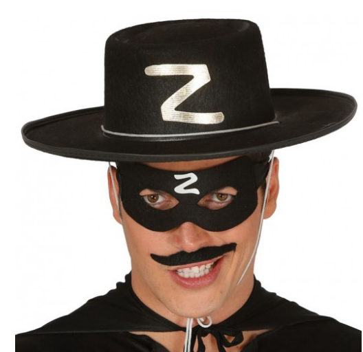 Z Logolu Yetişkin Zorro Şapkası ve Zorro Maskesi (K0)
