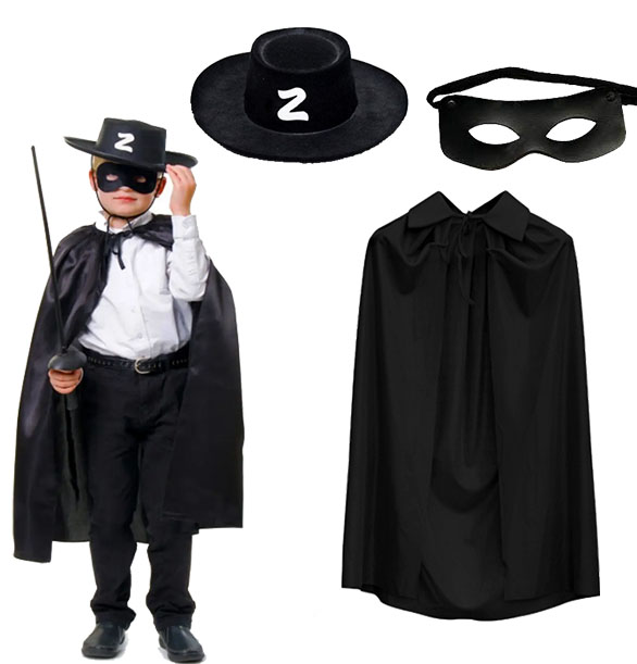 Zorro Pelerini Şapkası ve Maske Seti Çocuk Boy (K0)